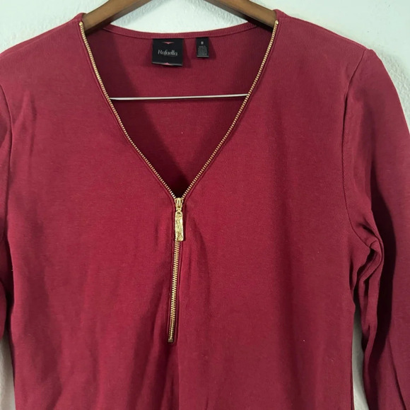 Rafaella Wine Red Cotton Zipper Top Size Medium Retro Sexy Flirty Zip Neckline - Picture 9 of 13